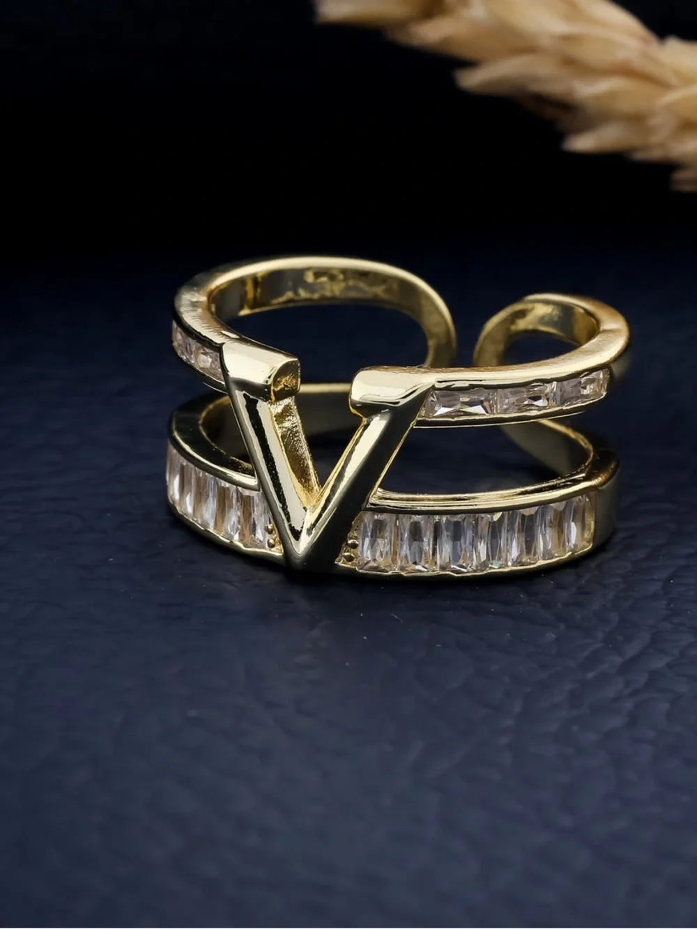 Gold Tone Stainless Steel Logo Statement Ring | Adjustable - NEW ✨